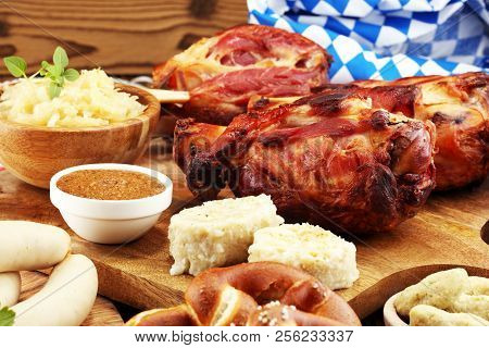 Roasted Pork Knuckle. Ham And Bacon Are Popular Foods In The West. German Schweinshaxe Or Haxe