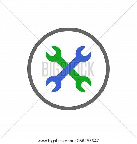 Double Wrench Icon. Two Spanners In Circle. Vector.