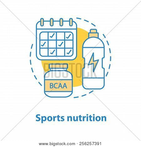 Sports Nutrition Concept Icon. Bcaa Supplement, Schedule, Water Bottle. Professional Sport Idea Thin