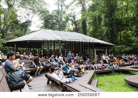 Mulu, Sarawak, September 1, 2018: Tourists Gather To Watch The Daily Bats Exodus From Deer Caves At