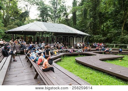 Mulu, Sarawak, September 1, 2018: Tourists Gather To Watch The Daily Bats Exodus From Deer Caves At