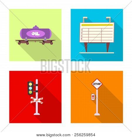 Vector Design Of Train And Station Icon. Set Of Train And Ticket Stock Vector Illustration.
