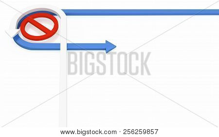 Arrow Symbol Off Limits Restriction Bend Around Corner, 3d Illustration, Horizontal, Over White