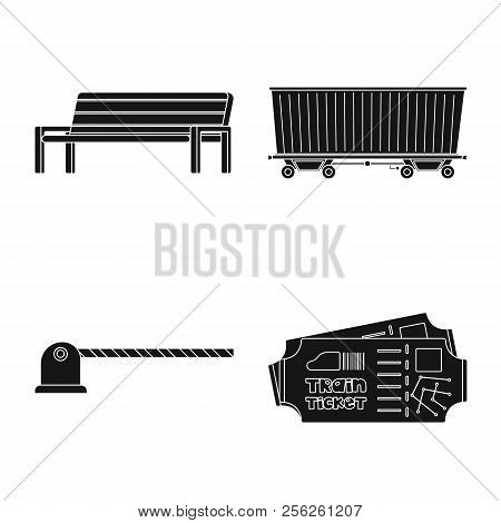 Vector Illustration Of Train And Station Icon. Set Of Train And Ticket Vector Icon For Stock.