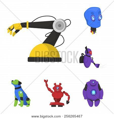 Vector Illustration Of Robot And Factory Sign. Collection Of Robot And Space Vector Icon For Stock.