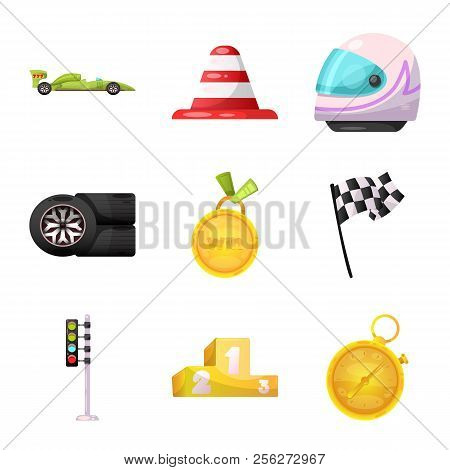Vector Illustration Of Car And Rally Symbol. Collection Of Car And Race Stock Symbol For Web.