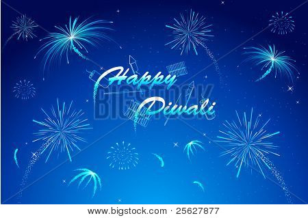 ilustrace Diwali přání s ohňostroj v noční obloze