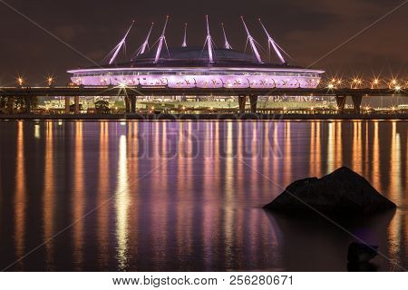 St Petersburg Arena At Night. Krestovsky Stadium. Zenit Arena. Saint Petersburg Stadium.