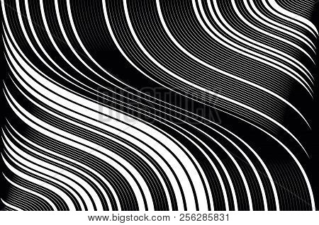 Abstract Pattern.  Texture With Wavy, Curves Lines. Optical Art Background. Wave Design Black And Wh