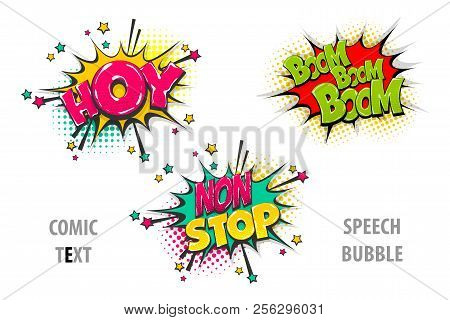 Hoy Boom Non Stop Pop Art Style Set Hand Drawn Sound Effects Template Comics Book Text Speech Bubble