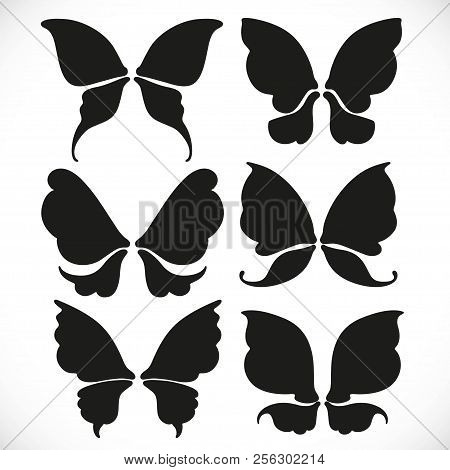 Black Silhouette Of Fairy Wings Different Form For Cutting Set 3 Isolated On A White Background