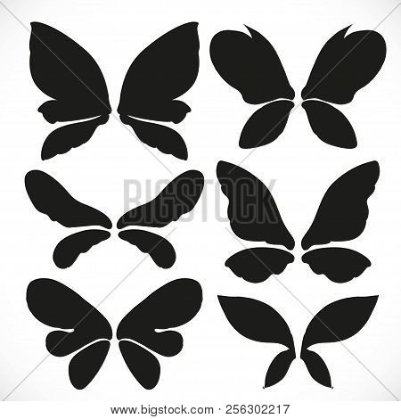 Black Silhouette Of Fairy Wings Different Form For Cutting Set 4 Isolated On A White Background