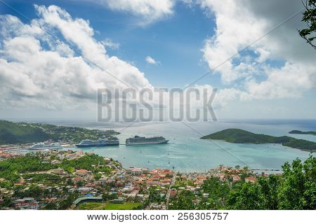 Three Cruise Ships In The Port Of St Thomas, Us Virgin Islands