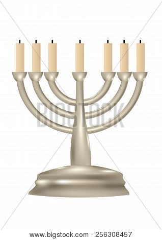 Menorah. Seven Branched Candlestick Isolated On White