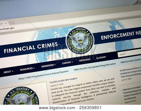 Amsterdam, The Netherlands - September 2, 2018: Website Of The Financial Crimes Enforcement Network 