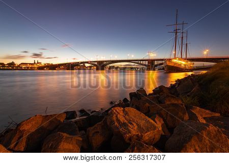 Cityscape Of Mainz With Theodor-heuss-bridge