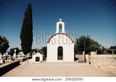 Small White Christian Church On Crete, Greece.