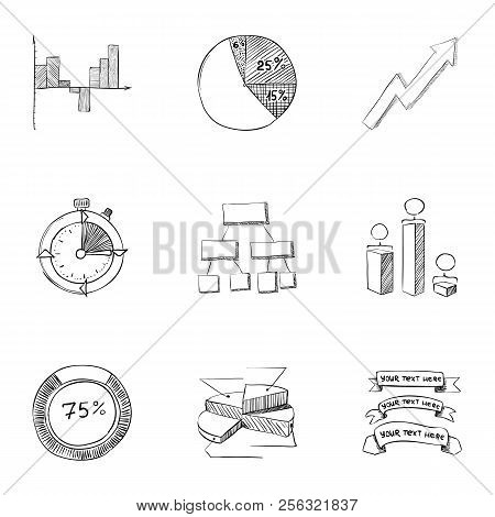 Business Icons Set. Hand Drawn Illustration Of 9 Business Icons For Web