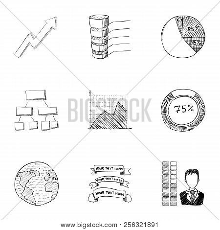 Marketing Icons Set. Hand Drawn Illustration Of 9 Marketing Icons For Web