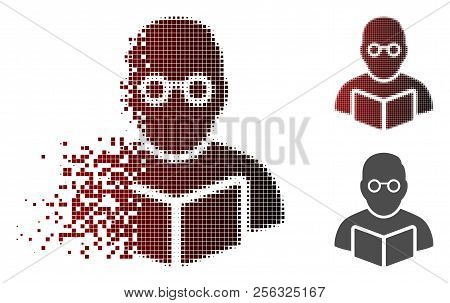 Teacher Icon In Sparkle, Pixelated Halftone And Undamaged Whole Variants. Cells Are Organized Into V