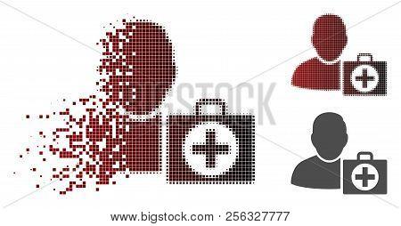 User First Aid Icon In Dispersed, Dotted Halftone And Undamaged Entire Variants. Pixels Are Composed