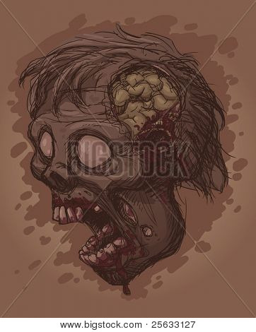 Zlý zombie s otevřenými ústy. Vektorové ilustrace s jednoduchým přechody. Všechny prvky v samostatných ležela