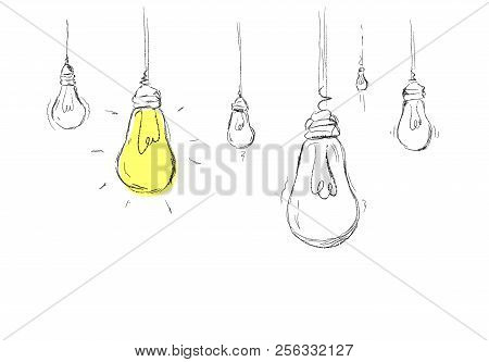 One Different From Others Light Bulb Representing Best And Different Idea That Works. Vector Drawing