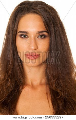 Snap models. Close-up portrait of a fashion model without retouching isolated on white background