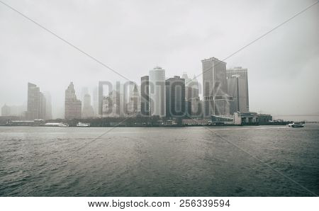 Skyline Of Manhattan In A Heavy Fog