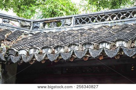 The Traditional Tile Roof At The Old Chinese House, Orient Style, Tile Roof It Chinese Style.
