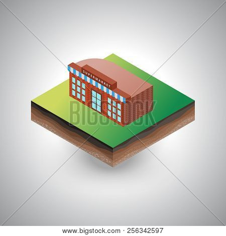 Isometric Retro Groccery Shop Building On The Soil