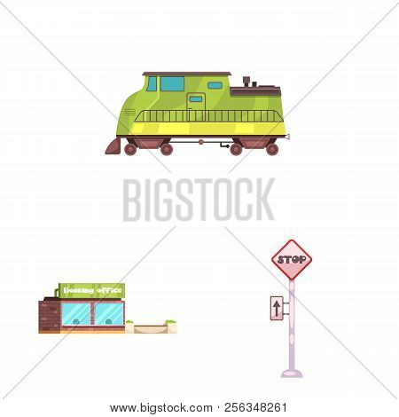 Vector Illustration Of Train And Station Symbol. Set Of Train And Ticket Stock Symbol For Web.
