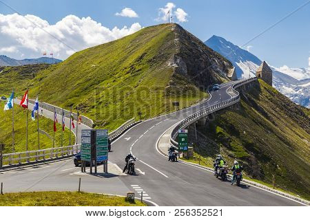 04.08.2018 . Grossglockner High Alpine Road . Austria. Tyrol. Europe. People On Cars And Motorcycles
