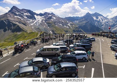 04.08.2018 . Grossglockner High Alpine Road . Austria. Tyrol. Europe. People On Cars And Motorcycles