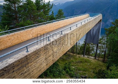 Stegastein Viewpoint At The Aurlandsfjorden. Aurlandsvegen, Sogn Og Fjordane, Norway