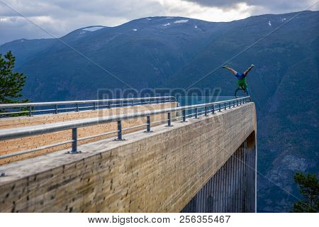 Stegastein Viewpoint At The Aurlandsfjorden. Aurlandsvegen, Sogn Og Fjordane, Norway