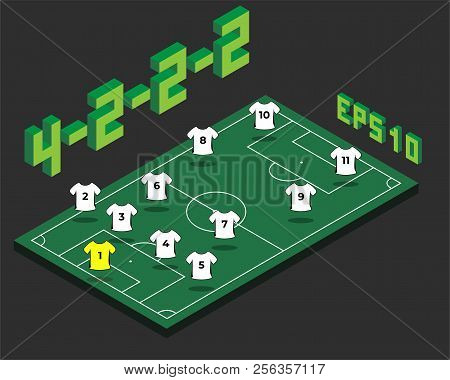 Football 4-2-2-2  Formation With Isometric Field. Soccer Popular  Strategy Concept. Vector Champions