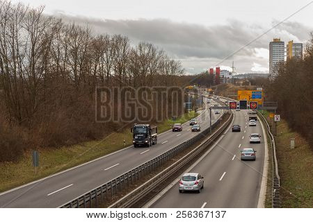 Stuttgart,germany - January 19,2018: Moehringen This Is The Main Road B27,which Leads From This Poin