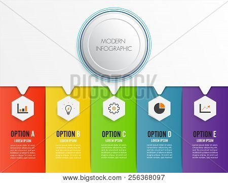 Abstract Digital Illustration Infographic Five Otions. Vector Illustration Can Be Used For Workflow 