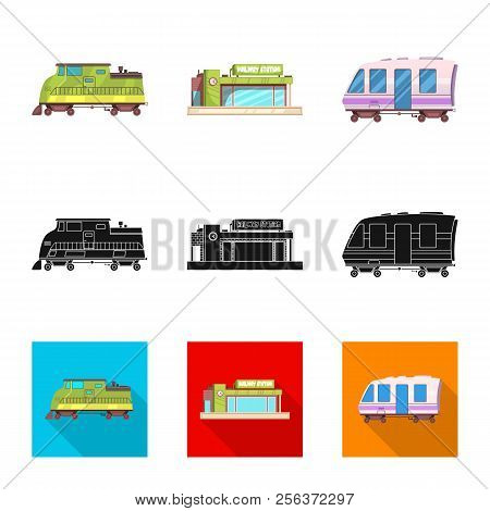 Vector Design Of Train And Station Sign. Collection Of Train And Ticket Stock Vector Illustration.