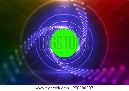 Abstract Laser Glow Lights Rotating In Concentric Circles, Rainbow Psychedelic Spectrum Of Colors, D