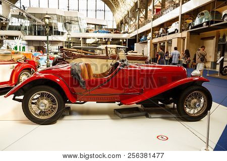 Brussels, Belgium - August 25, 2015 - Autoworld Museum, Old Cars Collection Showing The History Of A