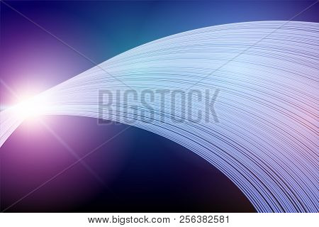 Futurictic Design Of Big Data Lines Connected. Visualization Of Data Stream In Space And Blockchain.