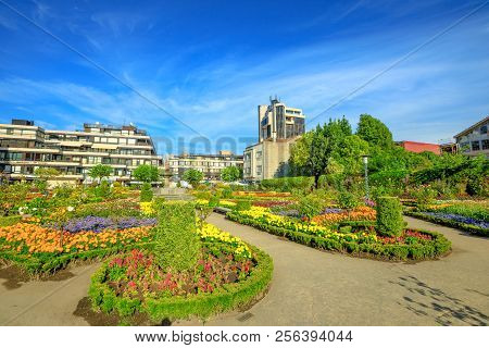 Braga, Portugal - August 12, 2017: Scenic Garden Of Santa Barbara Or Jardim De Santa Barbara In Brag