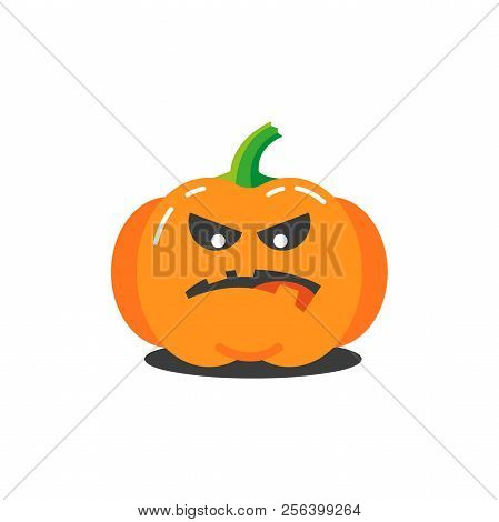 Colored Illustration Of A Simple Cartoon Funny Pumpkin For Halloween Which Is Angry