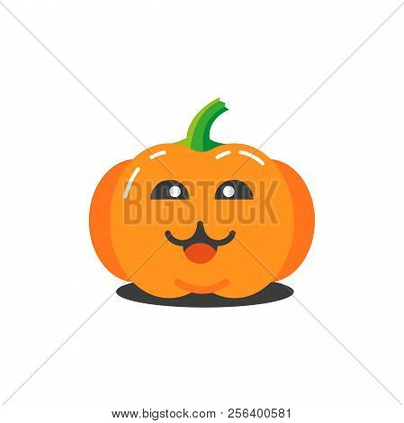 Color Illustration Of A Simple Cartoon Funny Pumpkin For Halloween With Cat Face
