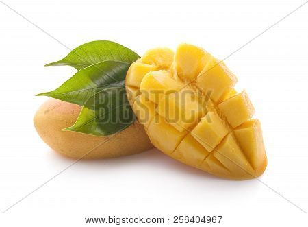 Mango Fruit With Mango Cubes And Slices.