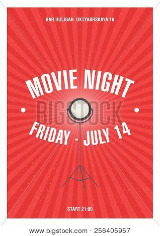 Modern Poster, Placard Or Invitation Template For Movie Night Or Motion Picture Demonstration With G