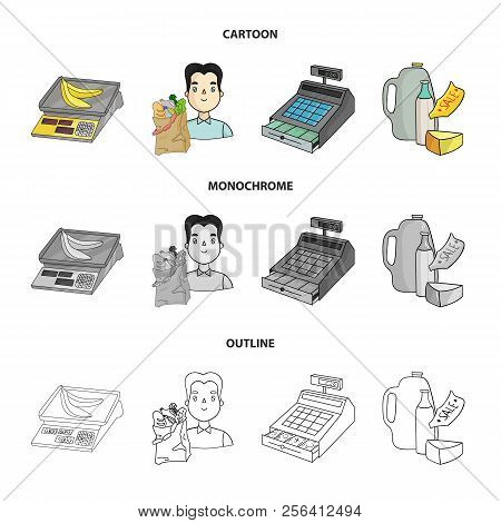 Package, Scales, Banana, Fruit .supermarket Set Collection Icons In Cartoon, Outline, Monochrome Sty