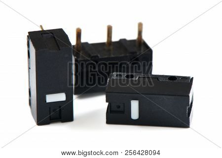 Subminiature Micro Switch For Computer Mouse On A White Background